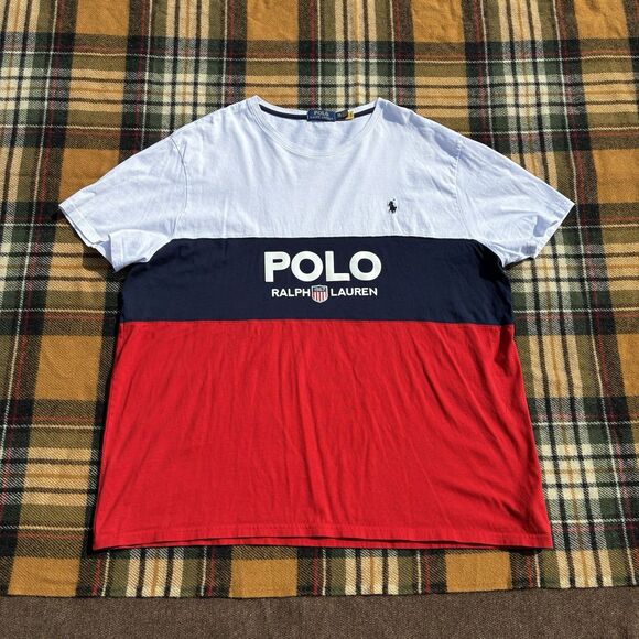 POLO Ralph Lauren Shirt Mens 2XL K Swiss Big Logo Color Block Preppy Old Money - Picture 1 of 14